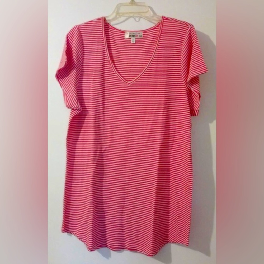 Derek Heart Plus multi-color striped s/sleeve polyester "V" neck tunic top 3x